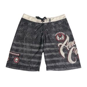 Vintage Affliction Board Shorts Men 36 American Customs Skull Y2K MMA Biker